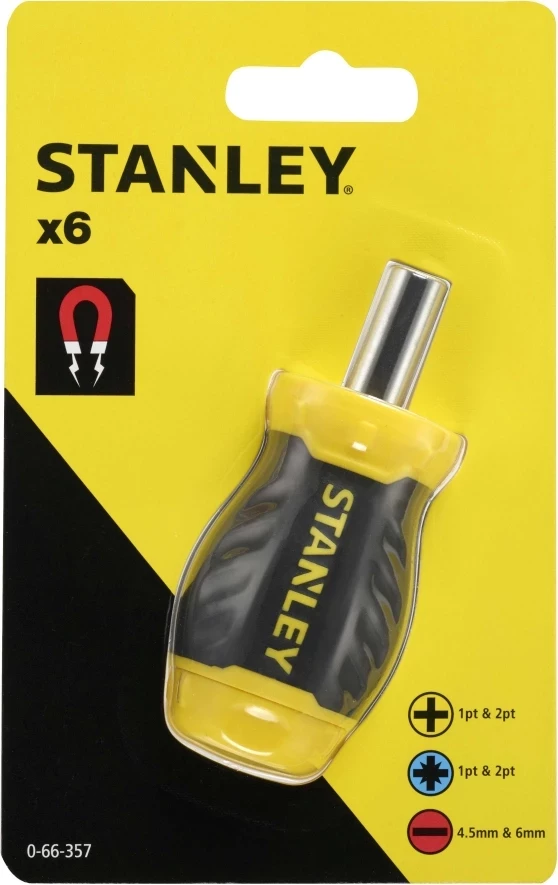 Kaçavidë multibit Stanley 0-66-357, majë magnetike, me bitë të ndërrueshëm, set 7 copë, zezë/verdhe