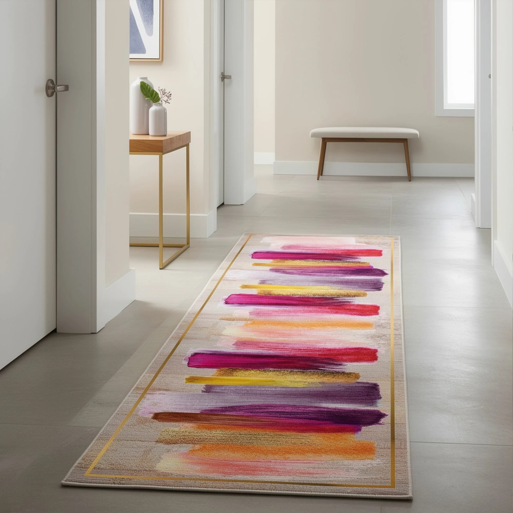 Qilim (80 x 250), Conceptum Hypnose, Wooylk0099, krem, portokalli, e verdhë, fuchsia