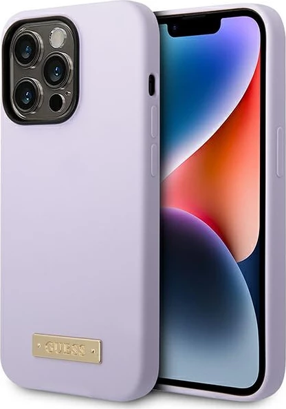 Mbështjellës Guess GUHMP14LSBPLU për iPhone 14 Pro 6.1", silikon, MagSafe, vjollcë