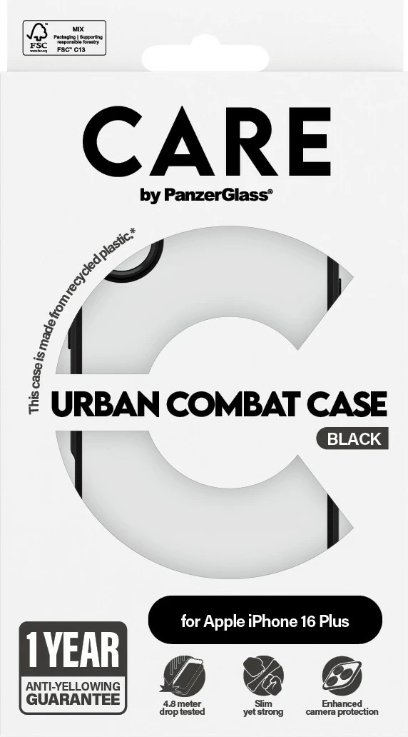 Mbështjellës PanzerGlass CARE Case Flagship Urban Combat për iPhone 16 Plus, transparent