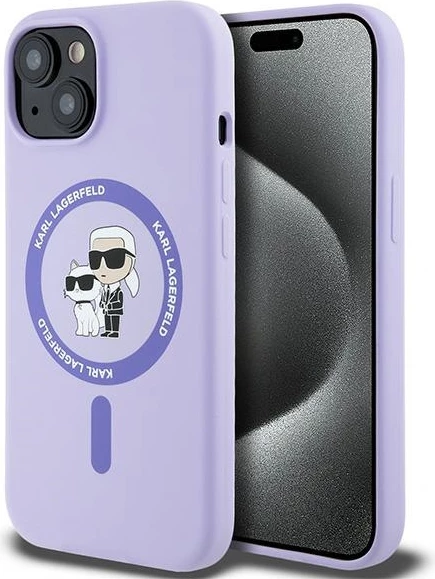 Mbështjellës Karl Lagerfeld Silicone Karl&Choupette Heads Ring MagSafe për iPhone 15, Violet