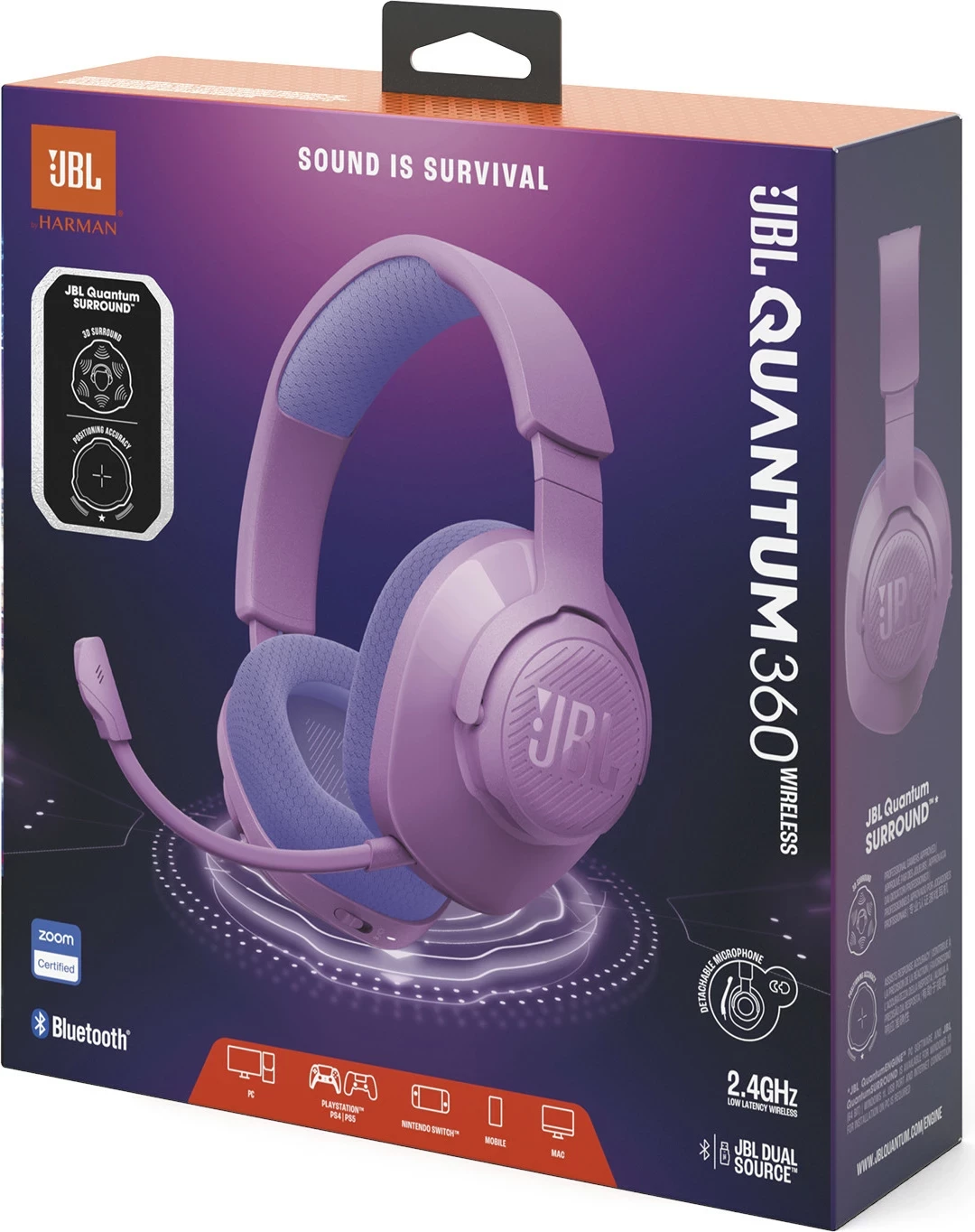 Kufje JBL Quantum 360 Wireless Gaming, over-ear, 2.4GHz + Bluetooth, mikrofon i shkëputshëm, Vjollcë