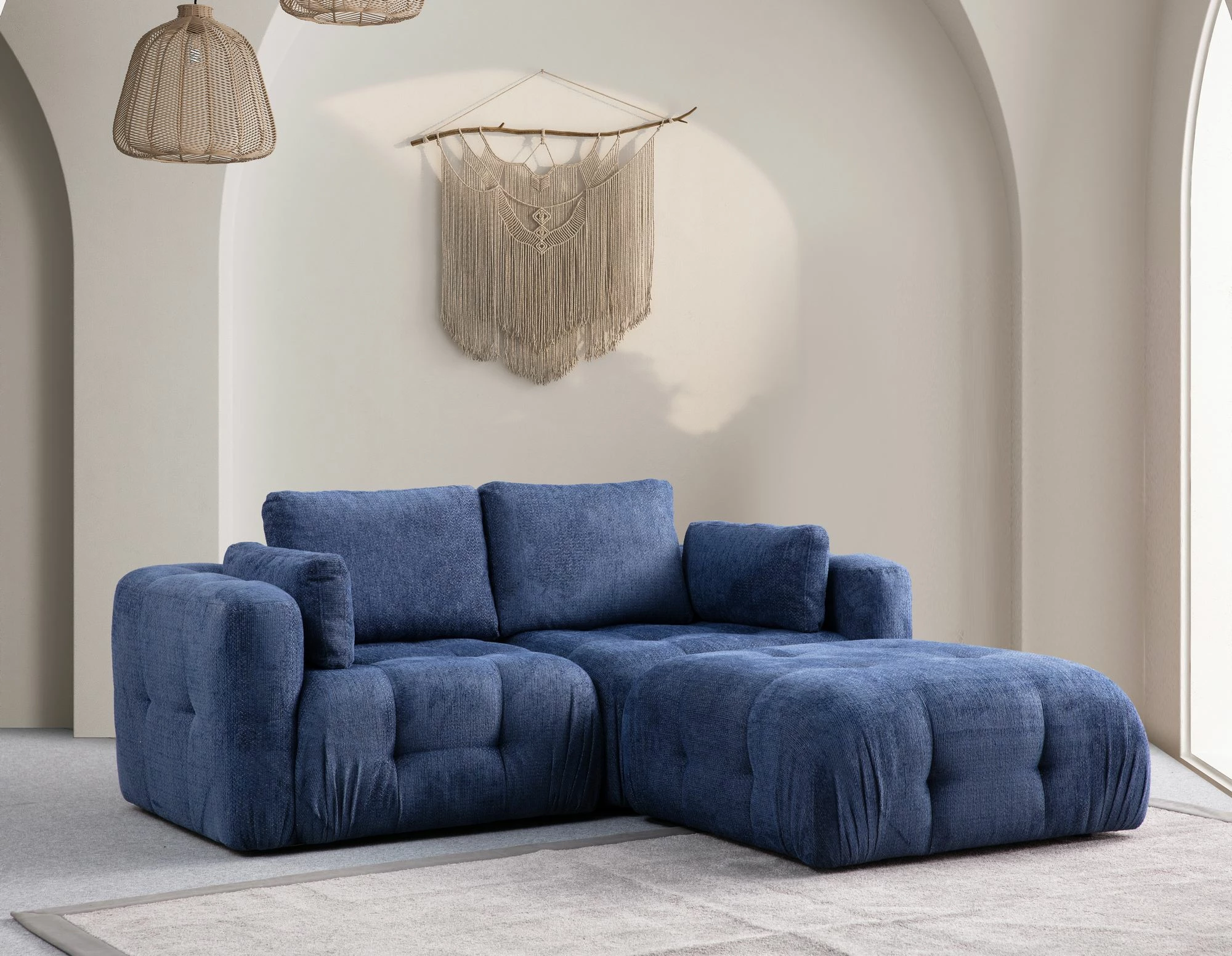Këndollë Amaris dy ulëse me pouffe, ngjyrë blu e errët