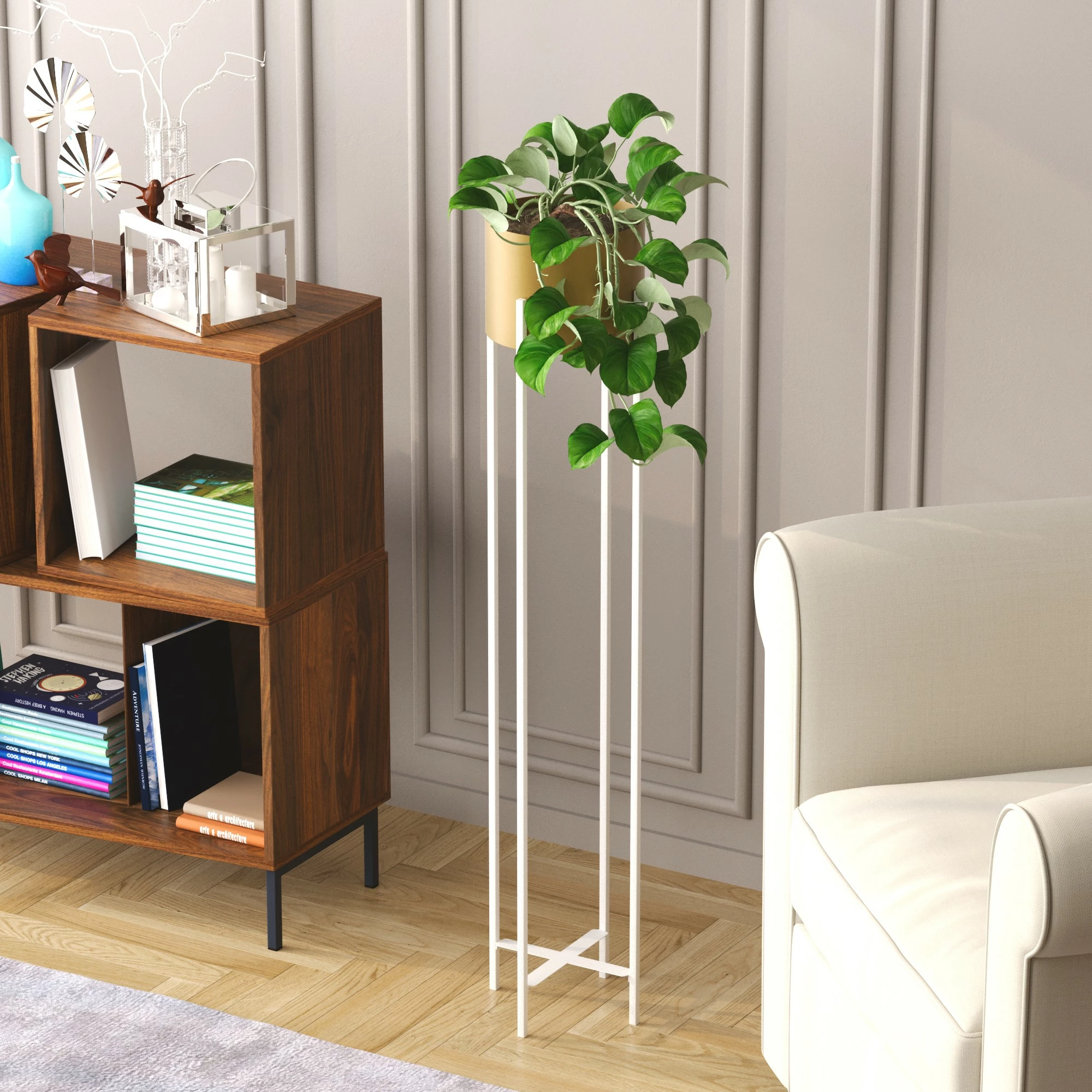 Vazo dekorative Aberto Design, GED-024-C, e bardhë dhe e artë