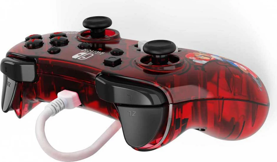 Kontroller i kablluar PDP Rock Candy Mini Mario Kart për Nintendo Switch, kabllo Micro USB 2.4 m, e kuqe transparente