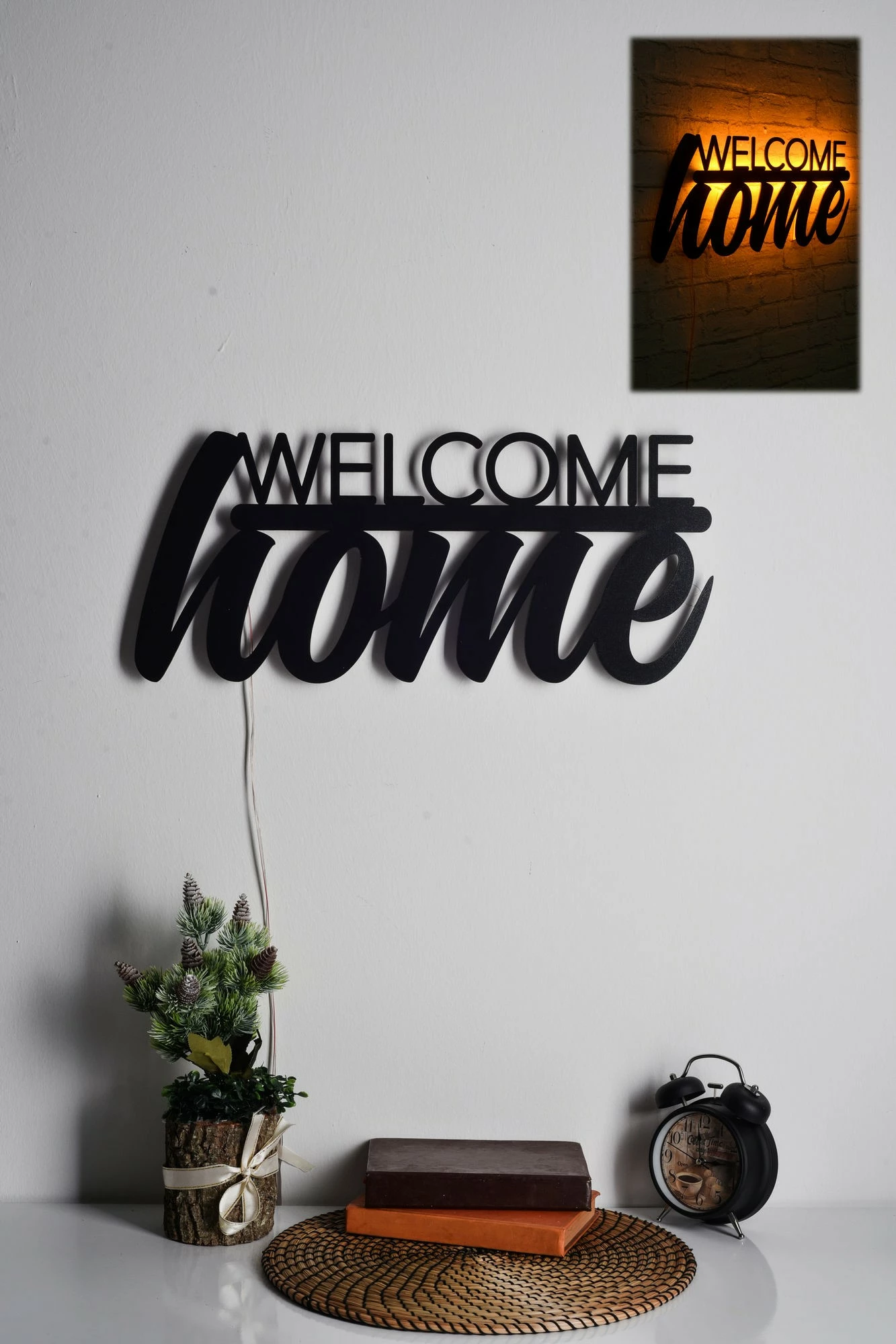 Dritë dekorative LED për mur, Welcome Home, e verdhë
