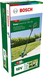 Trimer bari Bosch EasyGrassCut 18V-26, 18V 2Ah, prerje 26 cm, me bateri+karikues, jeshile/zi