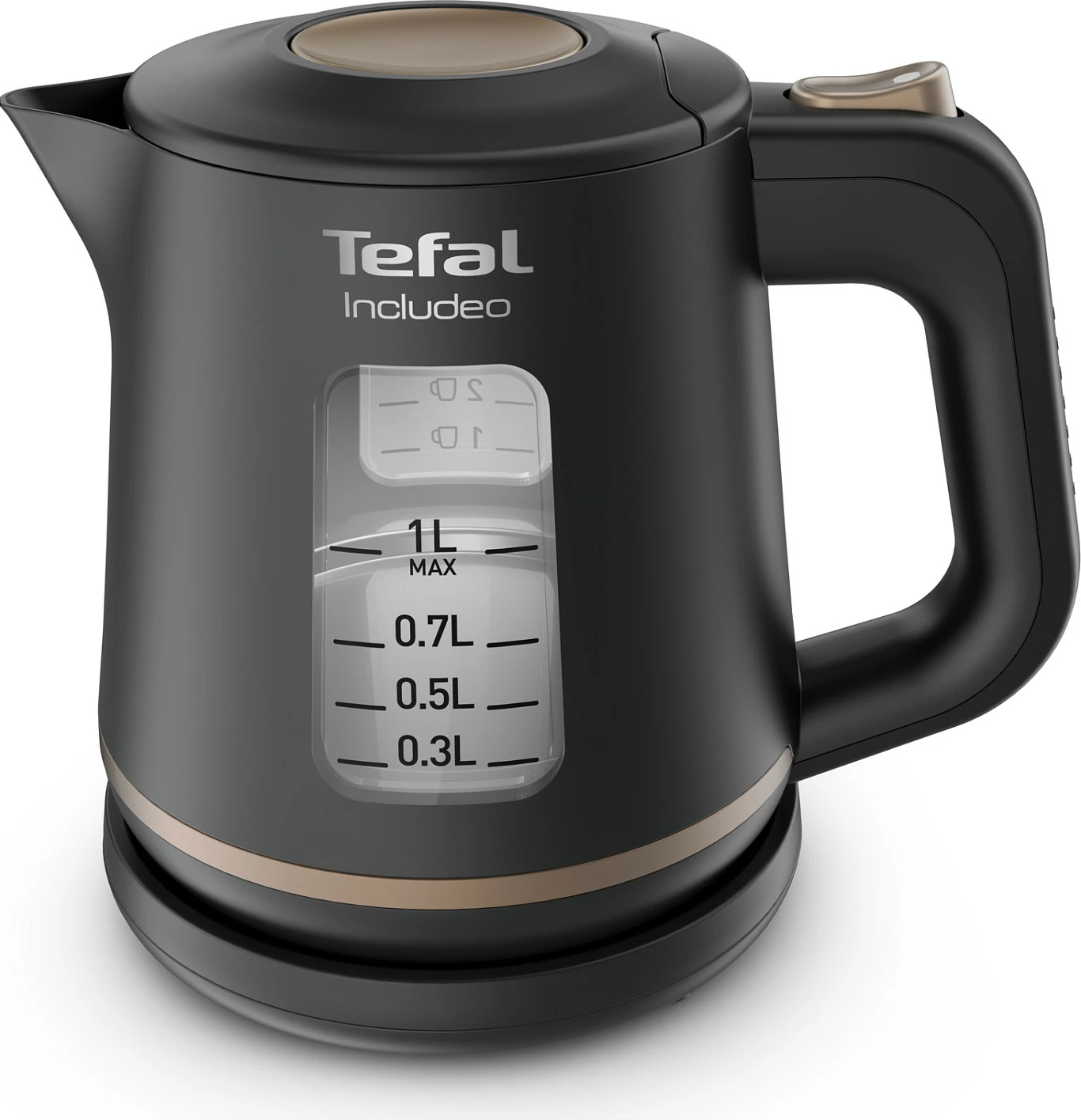 Çajnik elektrik Tefal Includeo, 1L, 2400W, filtër anti-gëlqere, i zi