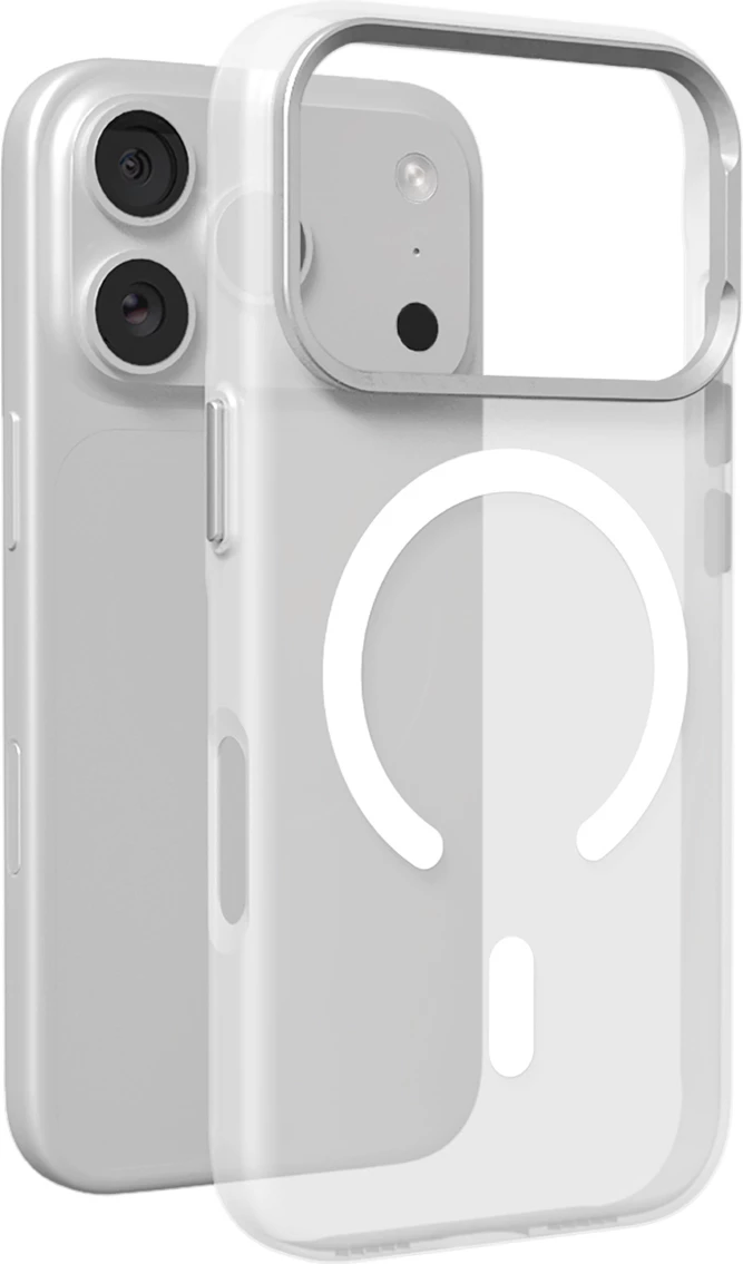 Mbështjellës Puro Lightfeel për iPhone 17 Pro, kompatibil me MagSafe, me unazë magnetike, transparent/bardhë, me kuti