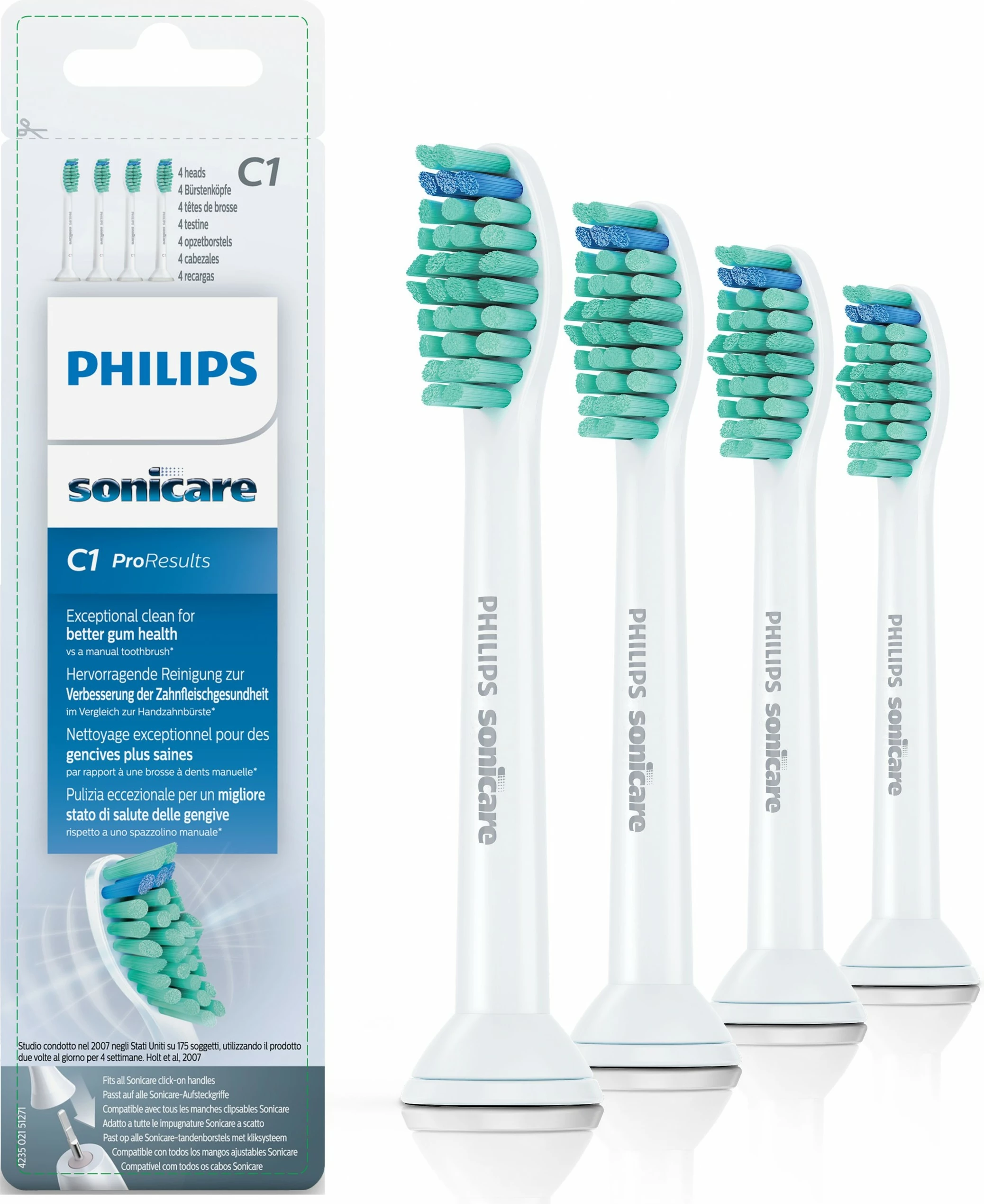 Koka brushë Philips Sonicare ProResults HX6014/07, 4 copë, Mesatare, BPA-Free, E bardhë