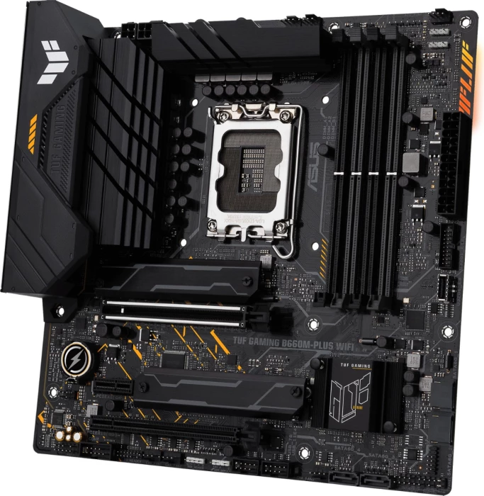 Pllakë amë ASUS TUF GAMING B660M-PLUS WIFI, DDR5, LGA1700, mATX, Wi‑Fi 6, 2.5GbE, USB 3.2 Gen 2x2, e zezë
