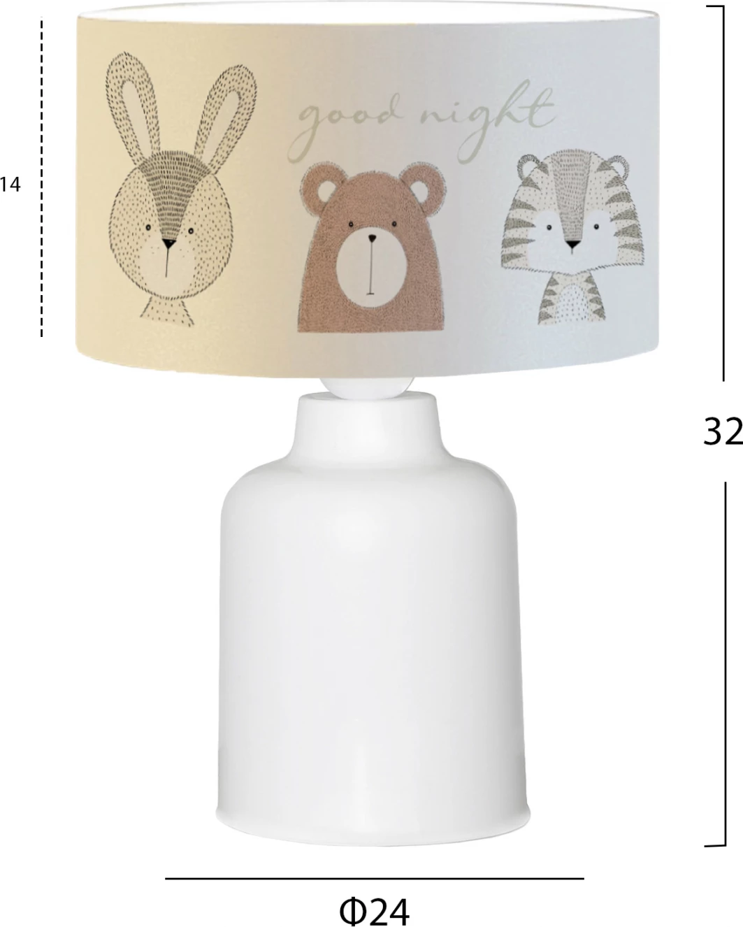 Llambë tavoline për fëmijë, dizajn kafshë të lezetshme, FH7577.02, ngjyrë e bardhë, Φ24x32