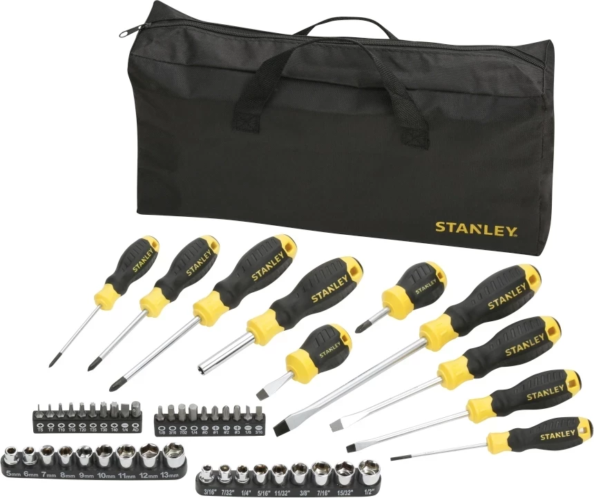 Set kaçavidash Stanley STHT0-70887 48 copë, me çantë najloni, zi/verdhe