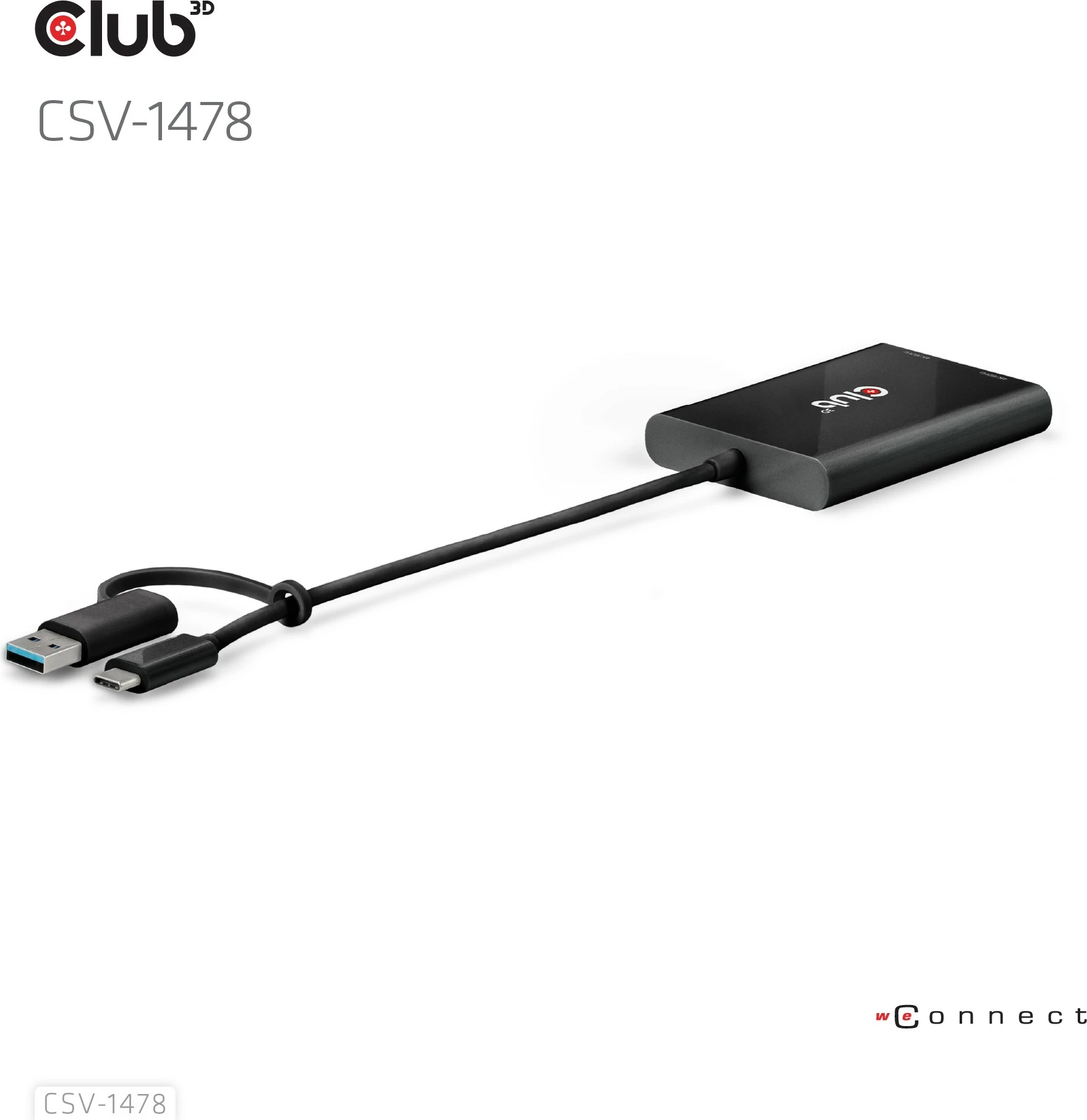 Adapter Club3D USB-C/USB-A në 2x DisplayPort 4K, i zi
