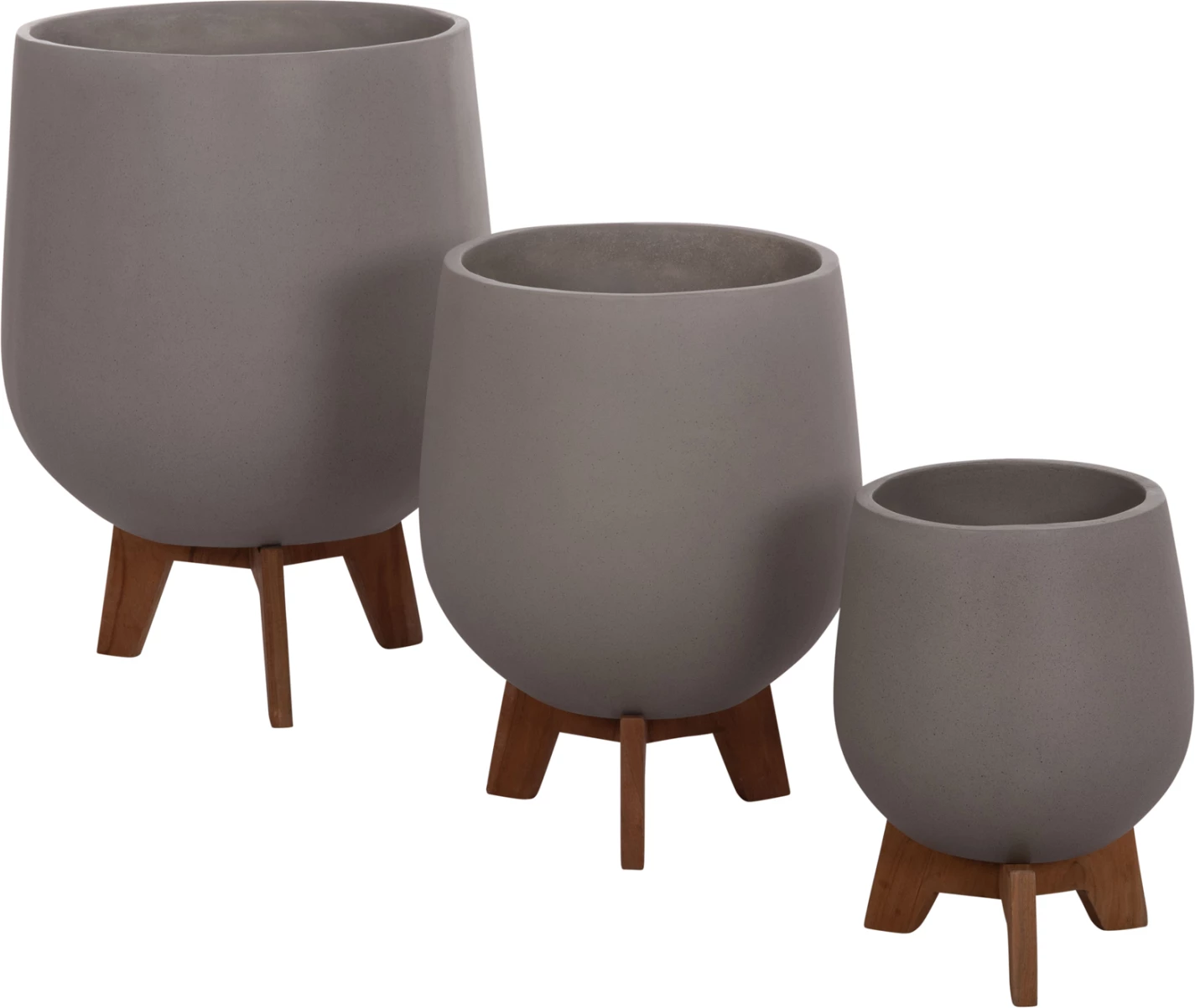Set 3 vazo me bazë teak TRYLL FH4681.03, fibër-cement, ngjyrë gri