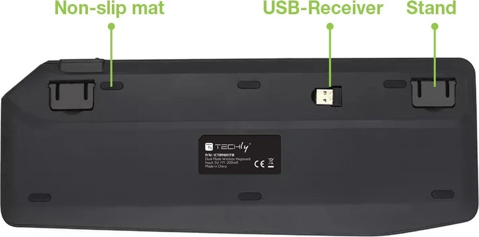 Tastierë TECHly ICTB9801TB, RF Wireless + Bluetooth, QWERTY US English, E zezë