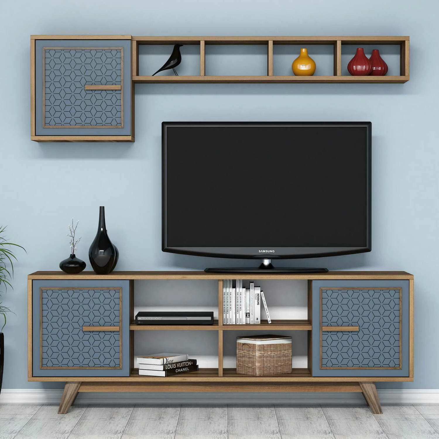 Komodë TV Hanah Home Ayla, ngjyrë arrë dhe blu