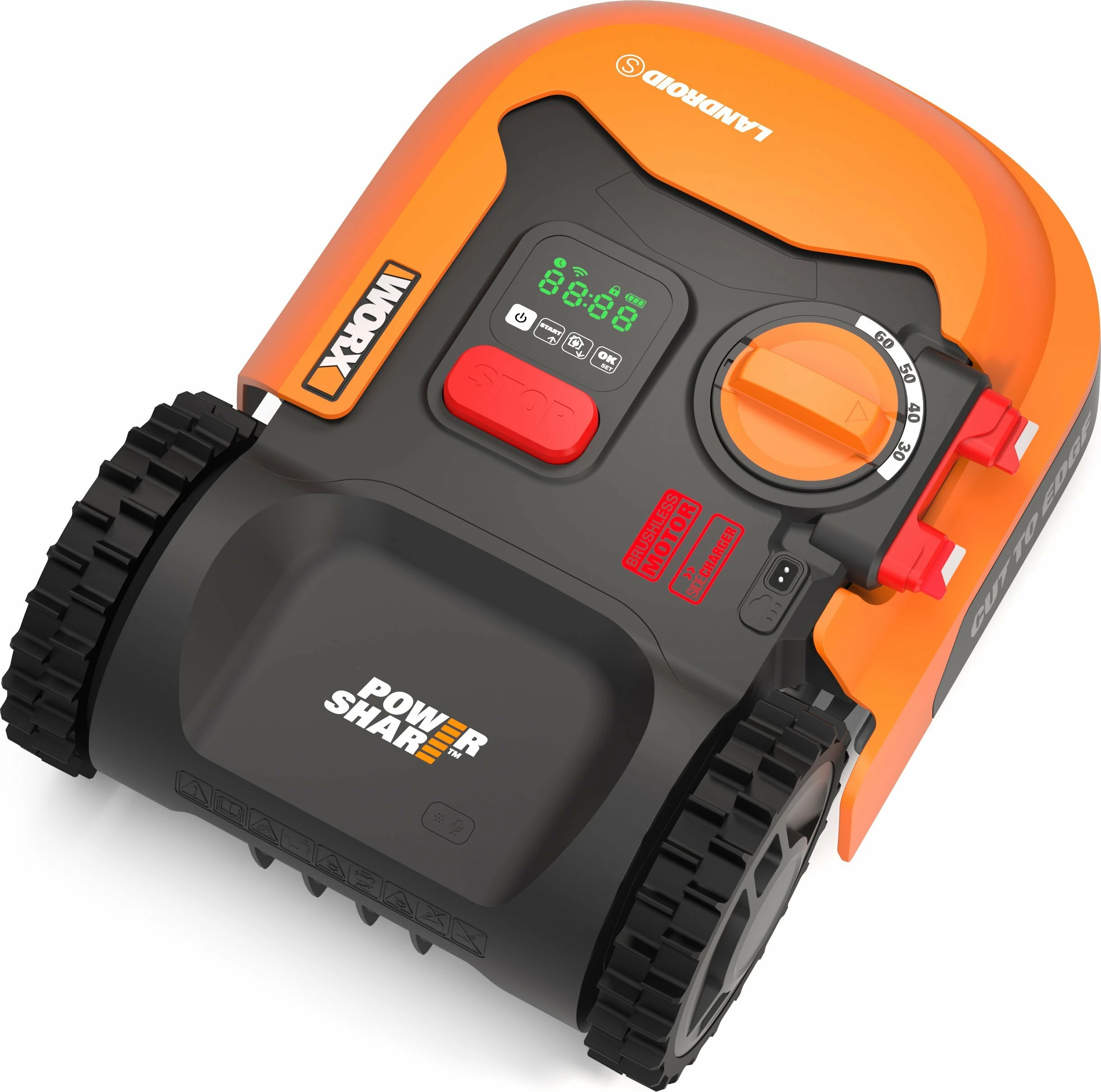 Robot kositës bari Worx Landroid S250 WR168E, 250 m², bateri 2 Ah, Wi‑Fi/Bluetooth, portokalli/zi