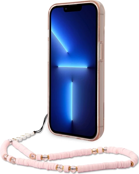 Mbështjellës Guess GUHCP14MHGCOHP për iPhone 14 Plus 6.7", Translucent Pearl Strap, Rozë