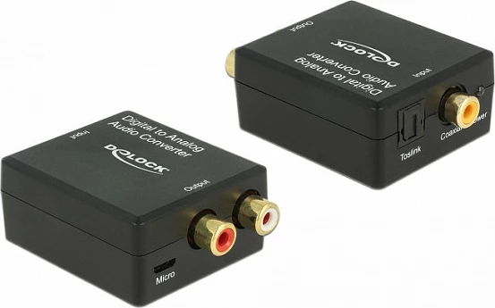 Konvertues audio DeLOCK 63477, Toslink/S/PDIF Coax në RCA stereo, Micro-USB, i zi