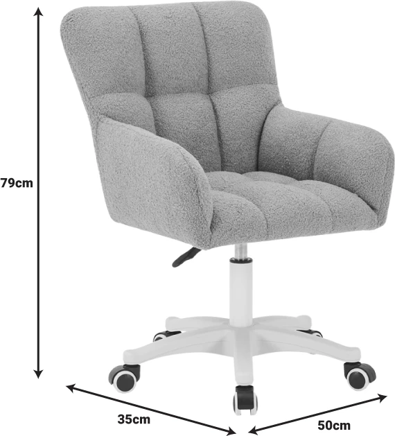 Karrige rrotulluese për zyre, stof teddy ngjyrë hiri, 55x50x76-86cm