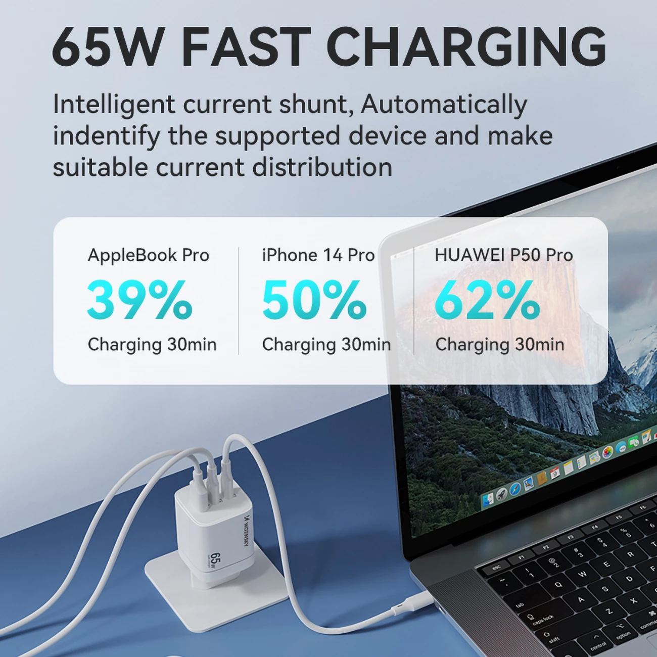 Karikues muri Wozinsky CGWCW, 65W, 2x USB-C, 1x USB-A, GaN, i bardhë