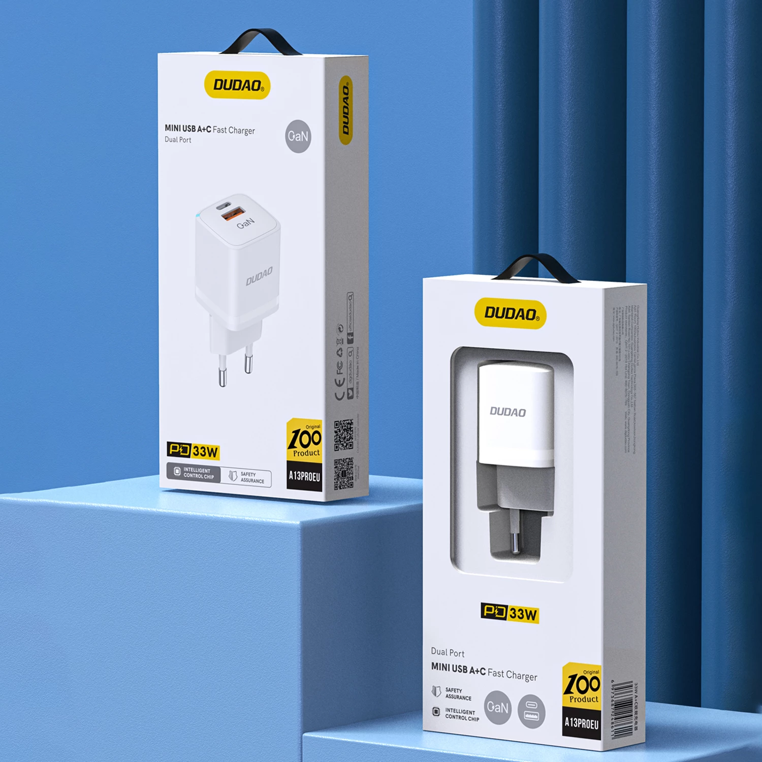 Karikues muri Dudao A13ProEU, GaN, 33W, 2 porta USB-C/USB-A, Bardhë