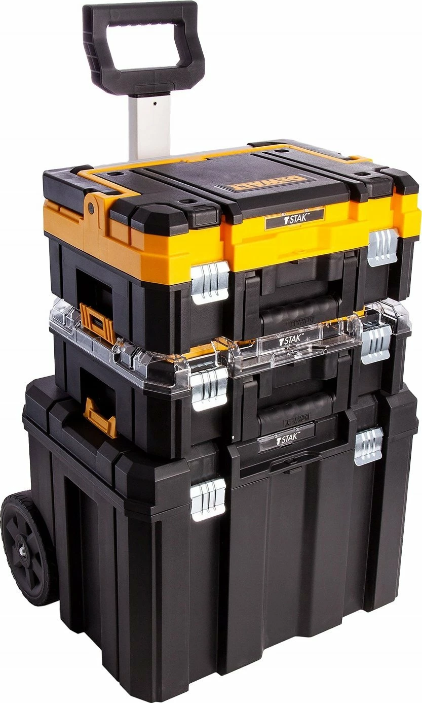 Kuti veglash me rrota DeWalt TSTAK 2.0 DWST83411-1, IP54, modular, set 3 copë, zi/verdhe