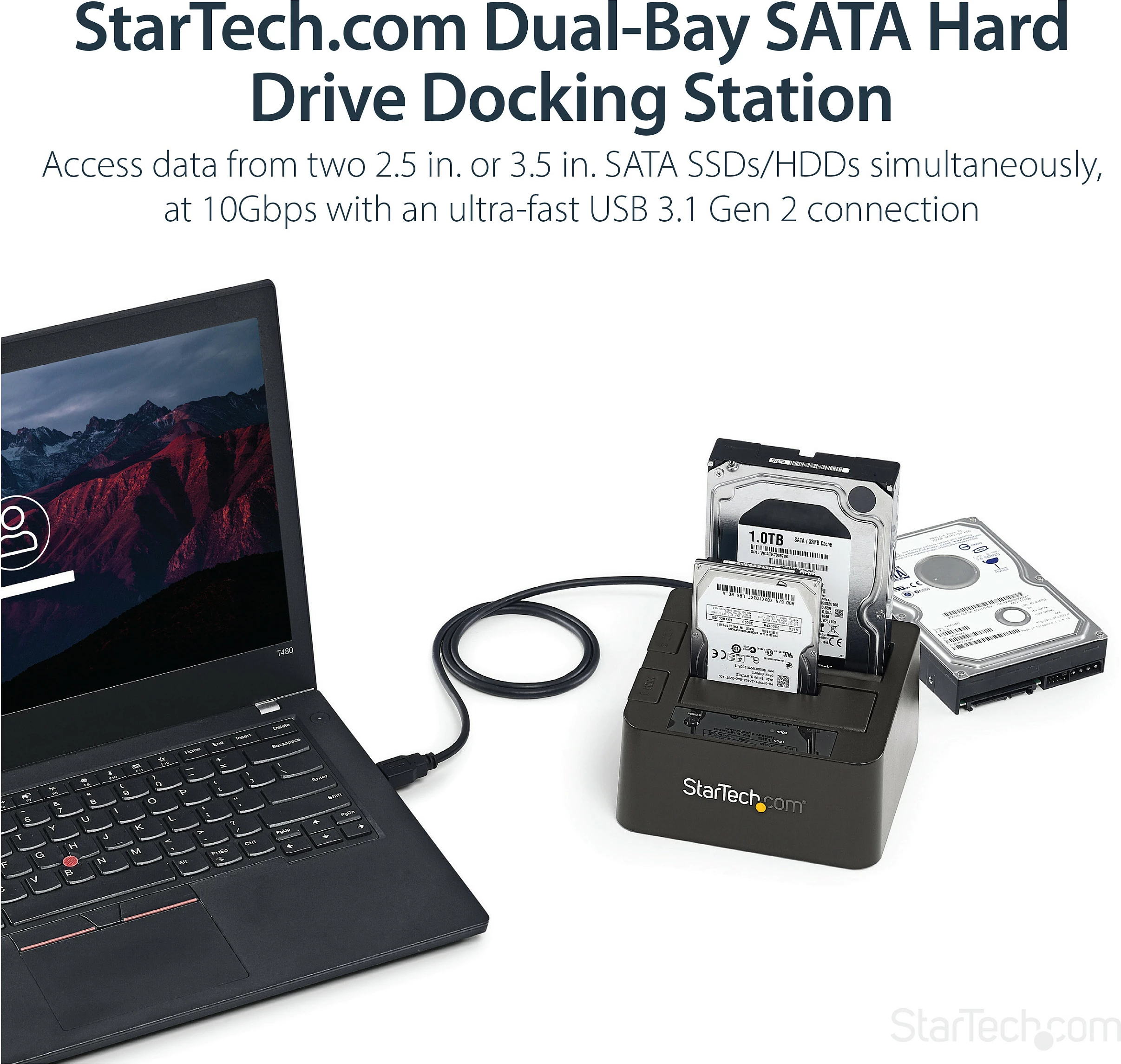 Stacion docking StarTech Dual-Bay USB 3.2 Gen 2 për SATA SSD/HDD 2.5/3.5, 10Gbps, i zi