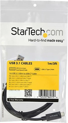 Kabllo USB-A në USB-C StarTech USB31AC1M, 1m, USB 3.2 Gen 2, 10Gbps, e zezë