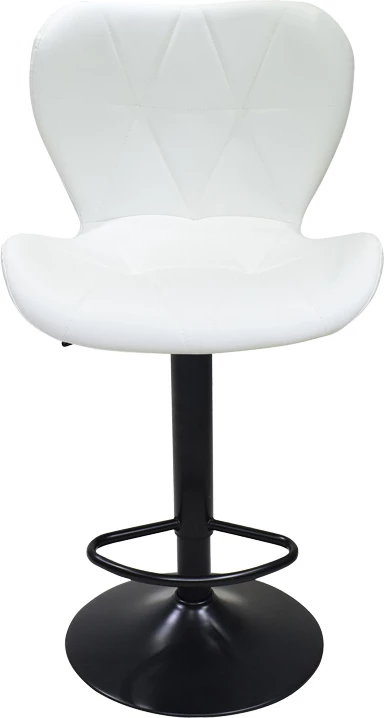 Karrige për bar Coozy, lartësi e rregullueshme, metal i zi mat, lëkurë PU e bardhë, 46x47x90-112cm, set prej 2 copësh