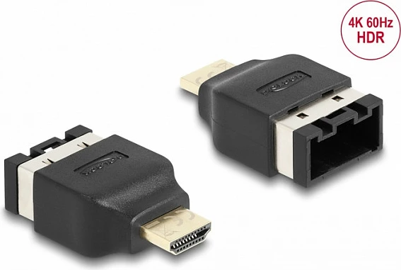 Adapter HDMI DeLOCK HDMI-A mashkull në HDMI-E femër, 4K 60Hz, i zi