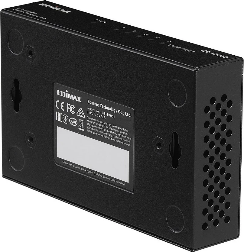 Switch Edimax GS-1005E, 5-Port Gigabit, pa menaxhim, montim në mur, i zi