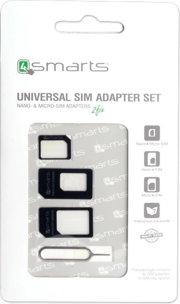 Adapter SIM 4smarts 461369, 3 copë, Nano-SIM në Micro-SIM, Nano-SIM në SIM standard, Micro-SIM në SIM standard, Ngjyrë e zezë