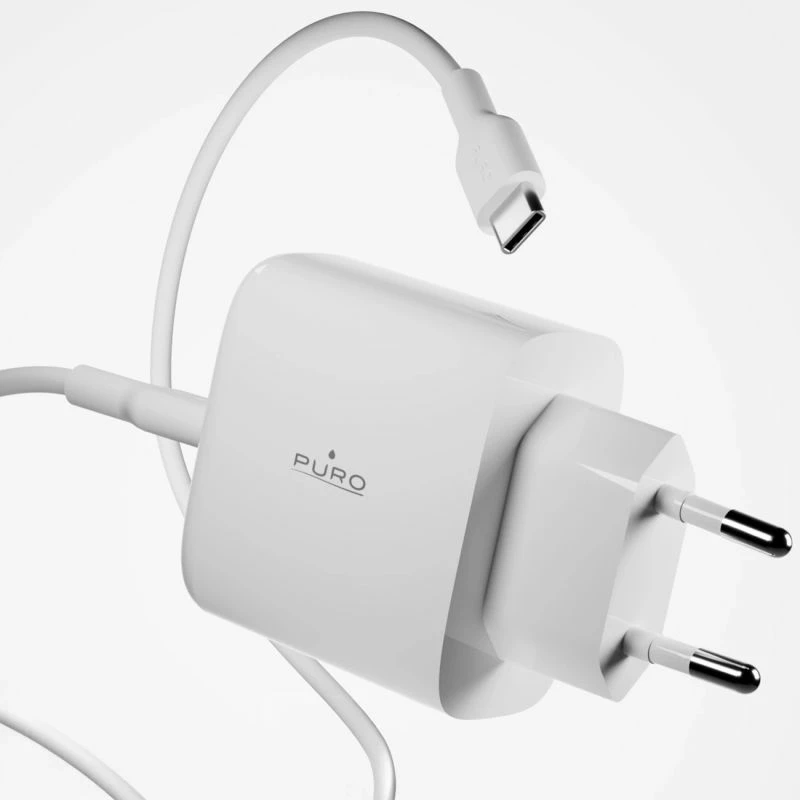 Karikues telefoni Puro Daily Prolite 45W me USB-C/USB-A, i bardhë me kabllo USB-C