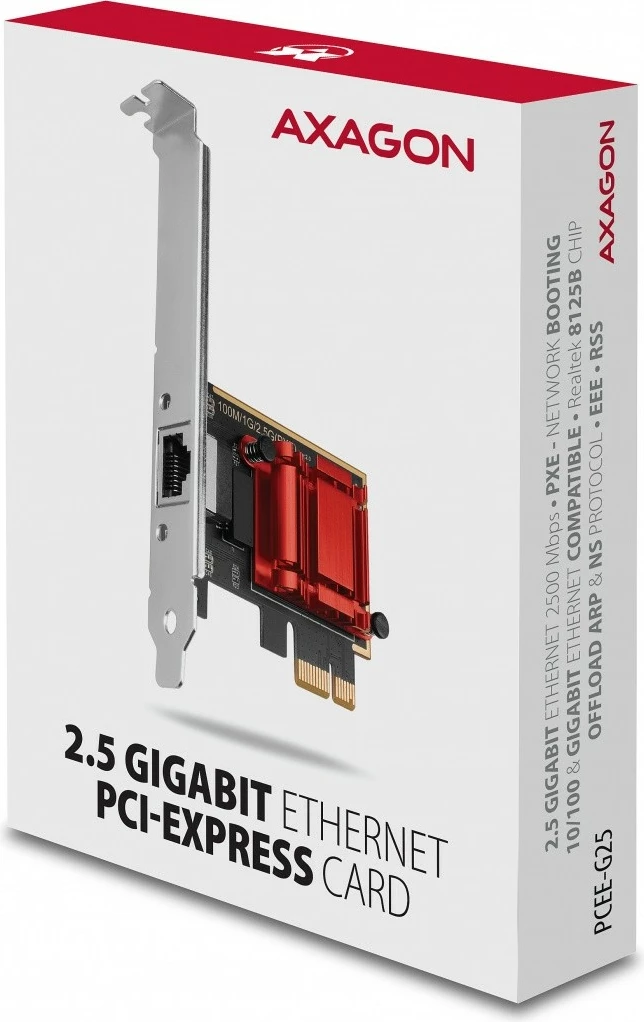 Kartë rrjeti AXAGON PCEE-G25, PCIe, 2.5 Gigabit Ethernet, 1x RJ-45, Realtek RTL8125B, me mbajtëse standarde dhe low-profile