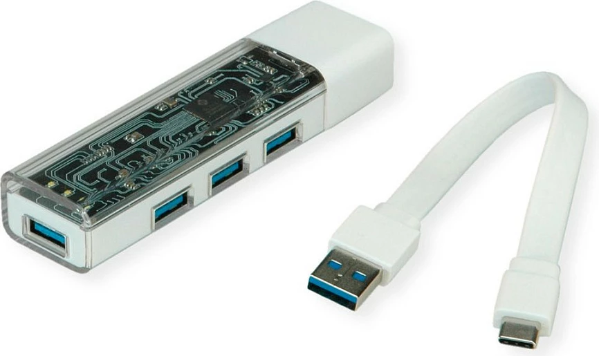 Hub USB ROLINE 14.02.5062, USB-C në 4x USB-A, USB 3.2 Gen 1, 5Gbps, 0.12m, i bardhë