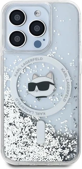 Mbështjellës Karl Lagerfeld Liquid Glitter Choupette Head MagSafe për iPhone 14 Pro, Transparent