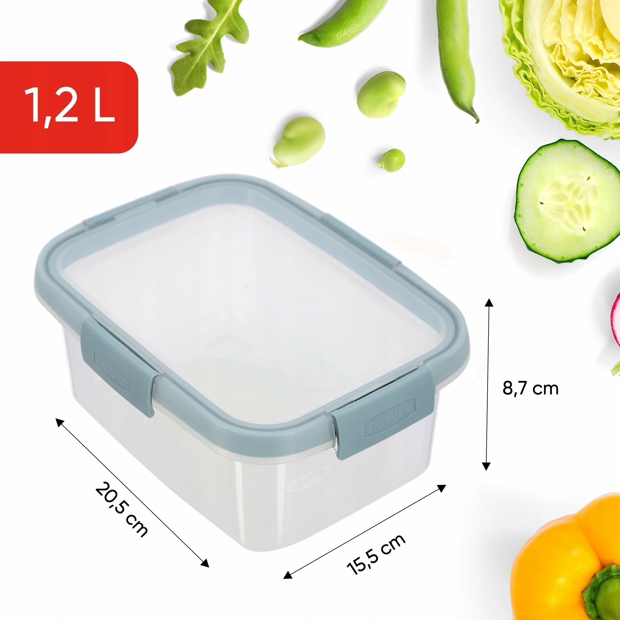 Kuti ushqimi Curver Clip Box 1.2 L, plastikë, transparente/blu, 1 copë