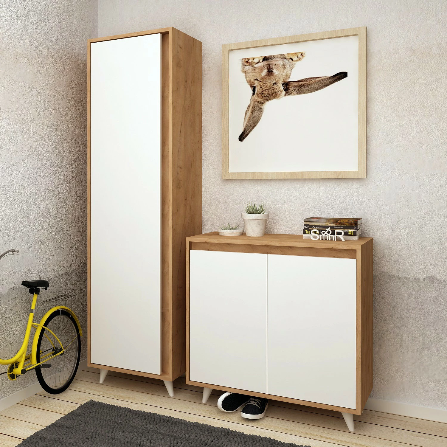Dollap për këpucë Hanah Home, Omninde, ngjyrë lis dhe e bardhë