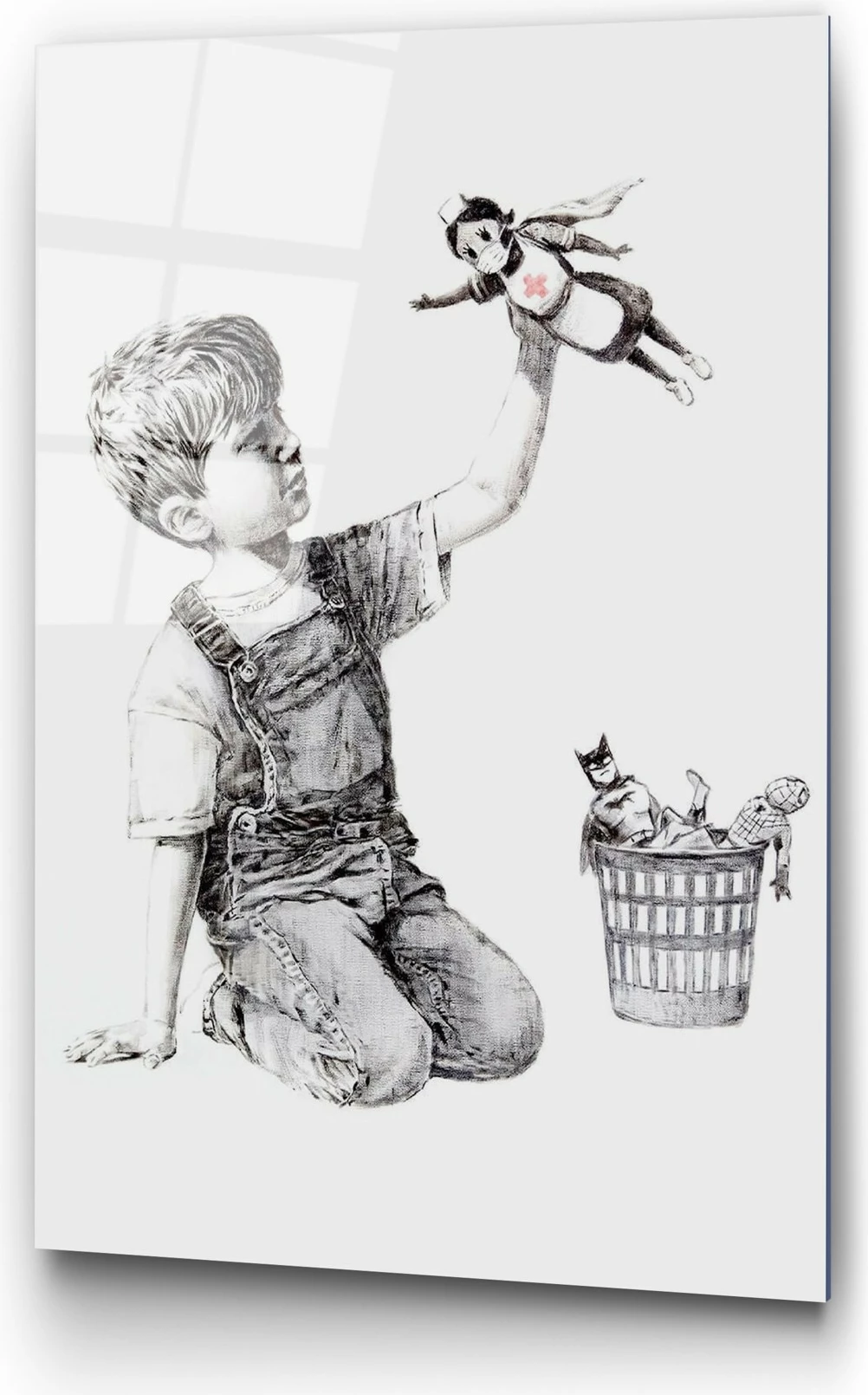 Pikturë dekorative prej xhami të temperuar, Banksy, shumëngjyrëshe, 45x65cm