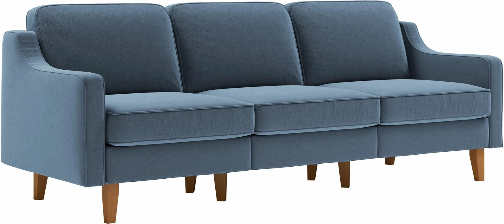 Divan treshe Robin Extra, ngjyrë ocean blue, këmbë dru arre