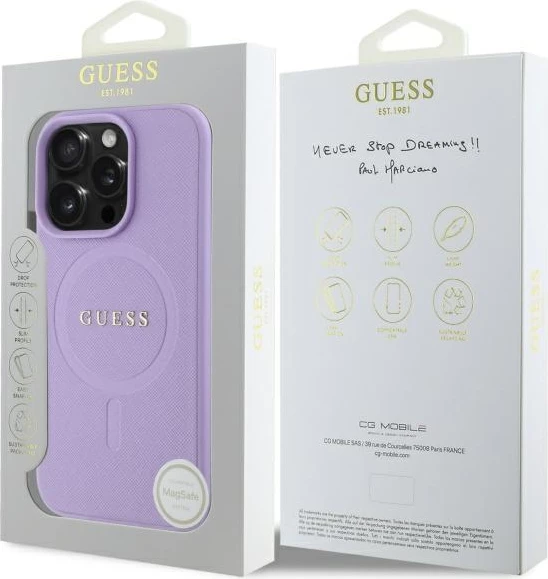 Mbështjellës Guess Saffiano MagSafe për iPhone 16 Pro Max, Violet