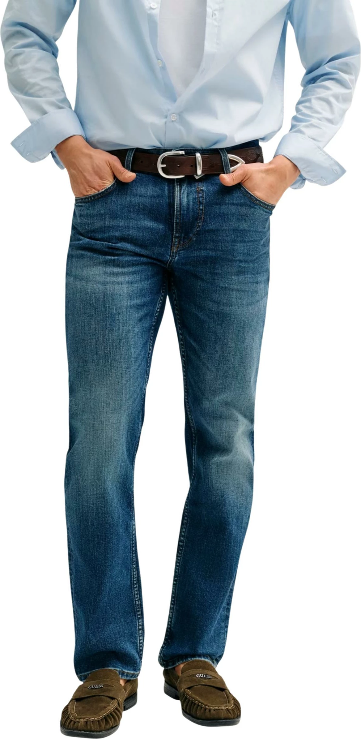 Pantallona për meshkuj Guess ANGELS M6YAN2 D1476, denim i errët