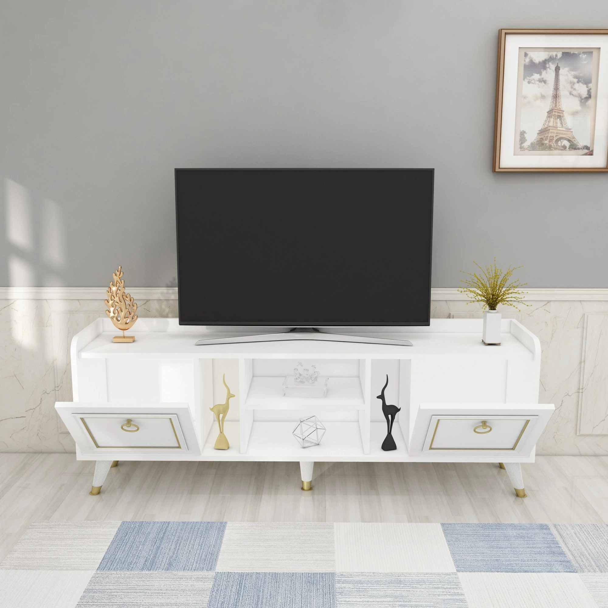 Komodë TV Hanah Home, ngjyrë e bardhë dhe ari, Ruby