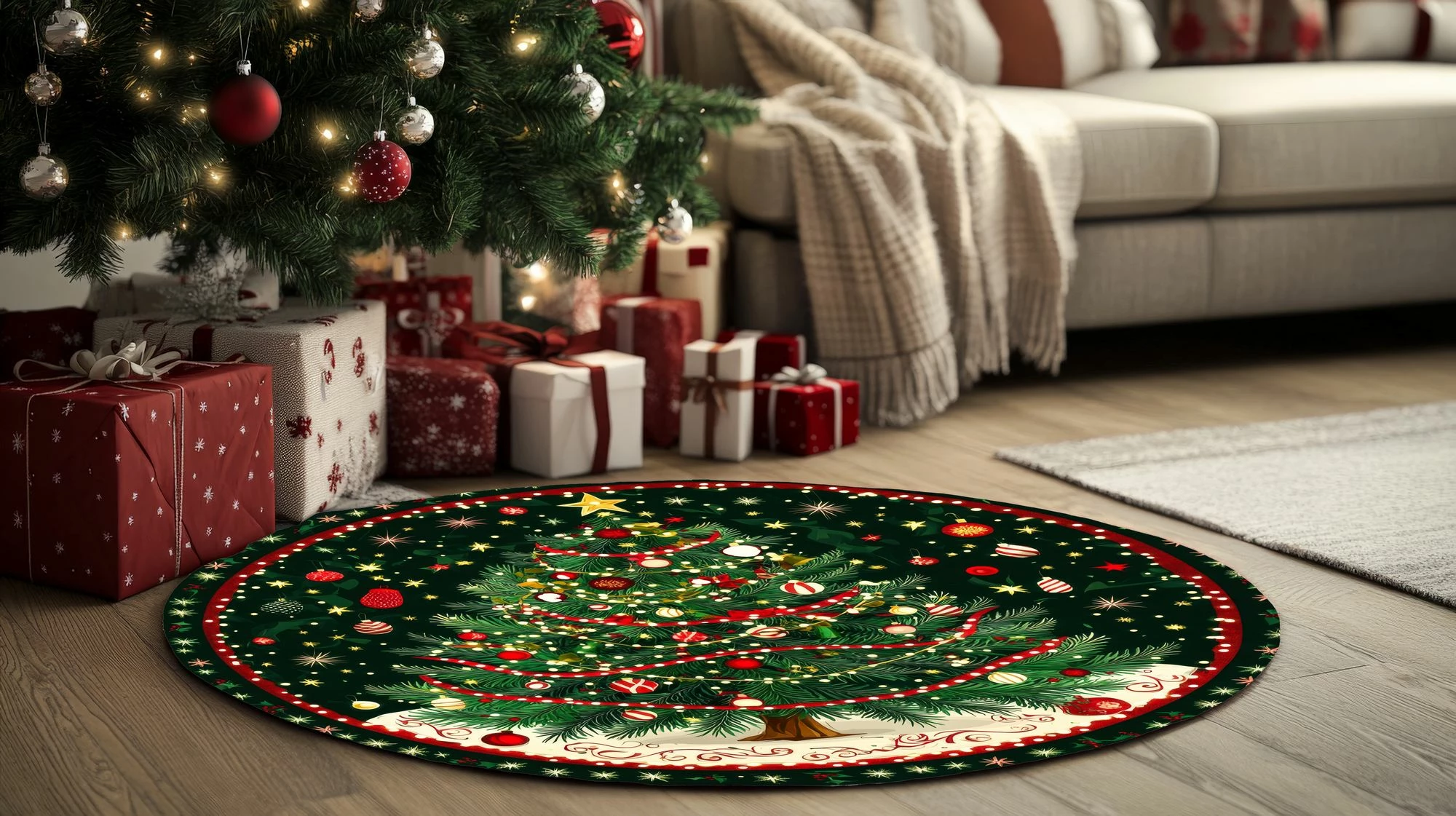 Qilim i rrumbullakët, temë Krishtlindjesh, shumëngjyrësh, 120x120cm, Conceptum Hypnose, Crp-Yrlk26-1