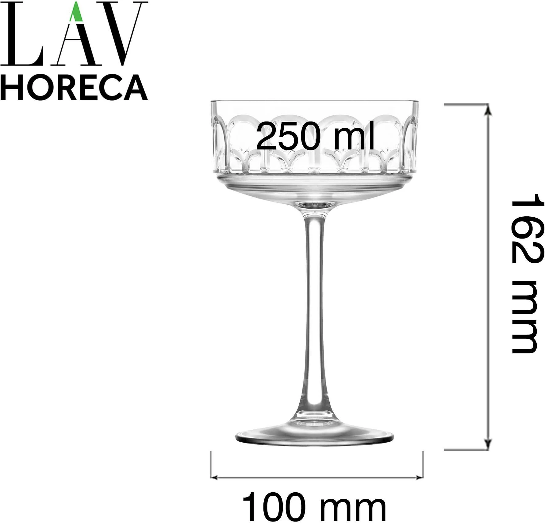 Gotë coupe LAV Horeca Archie 250 ml, set 6 copë, transparente