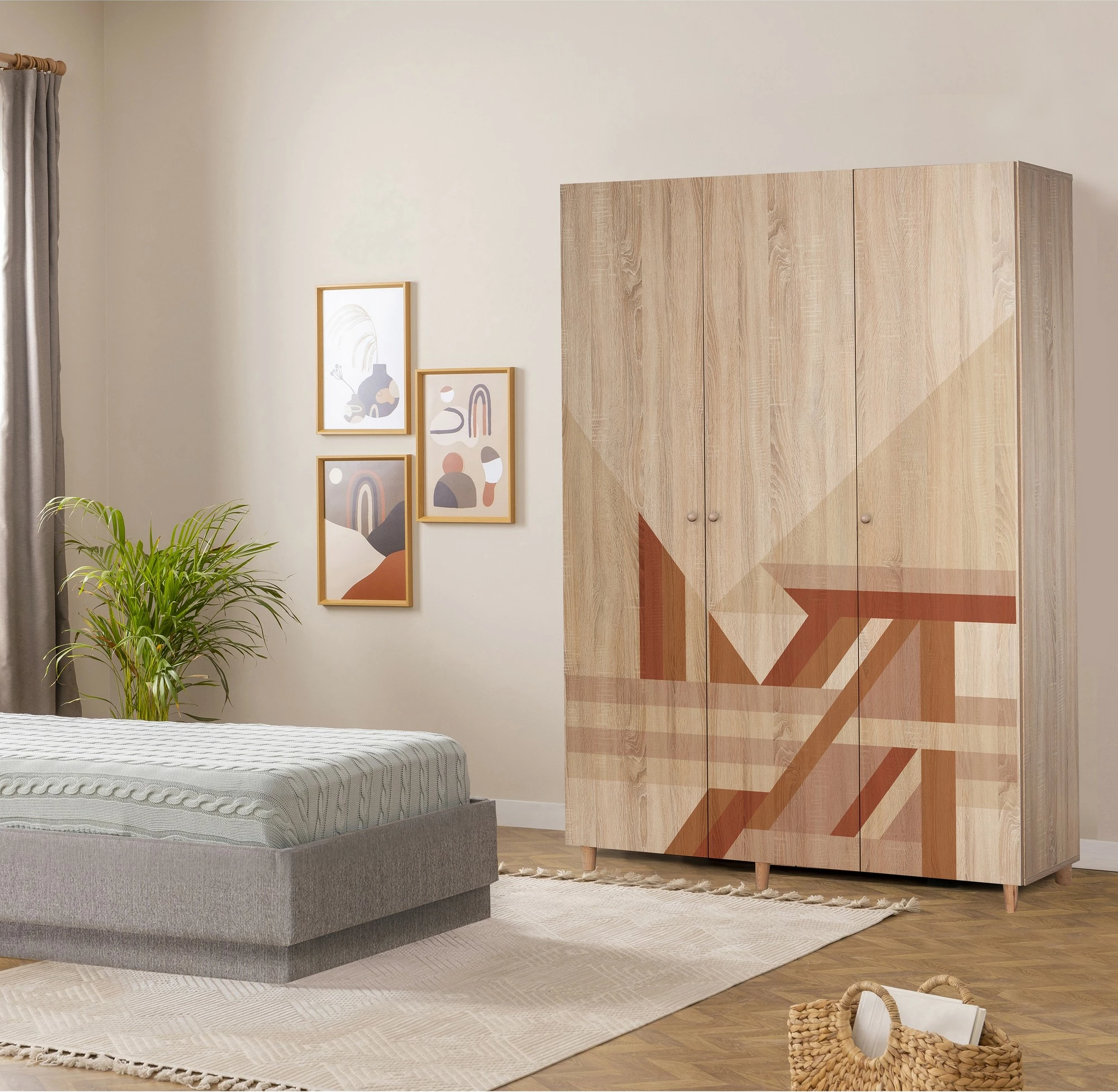 Dollap Lena 3, Skye Decor, ngjyrë sonomo, 135x192x52cm