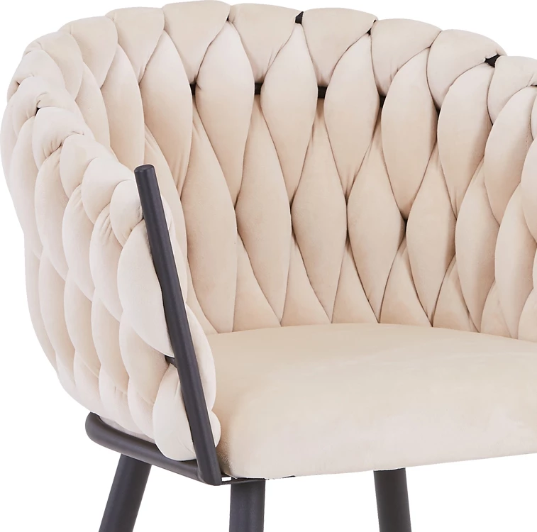 Karrige Vivian, kadife bezhë, këmbë metali të zi, 61x55x80cm