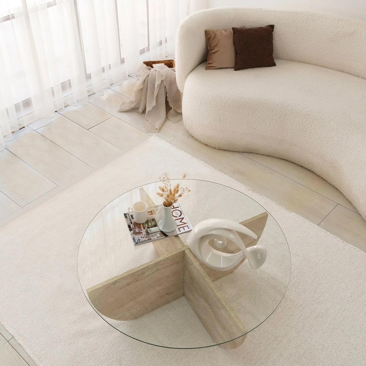 Tavolinë kafeje Hanah Home, Lily, ngjyrë travertin, 90x30cm